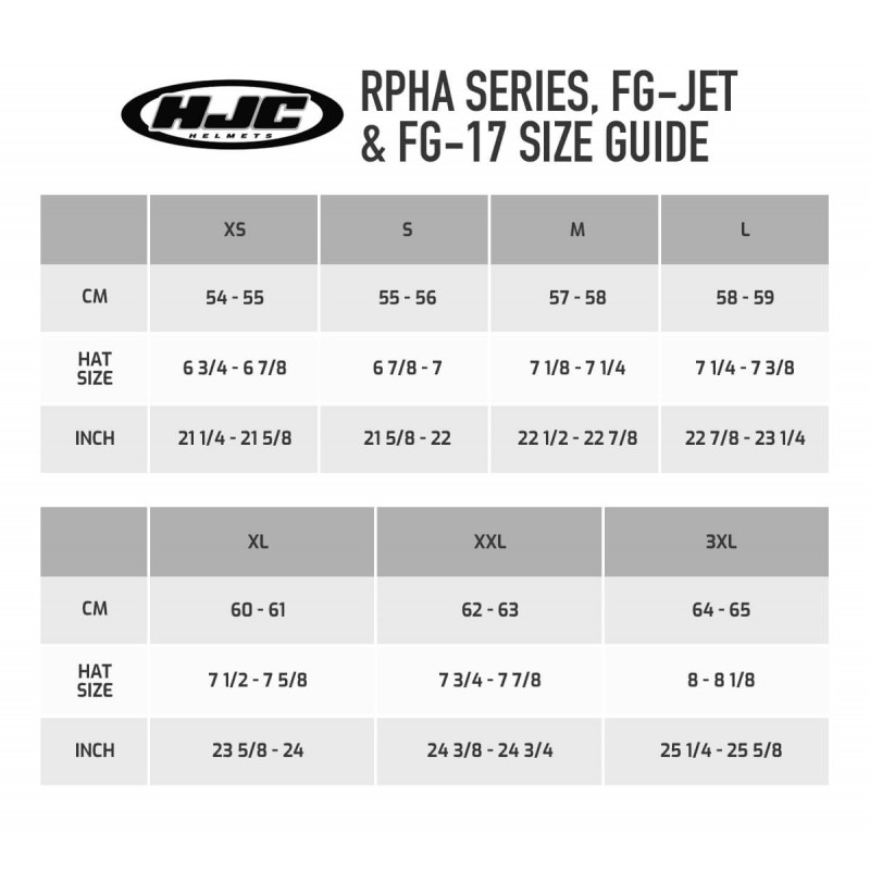 Fox full face helmet size sale chart